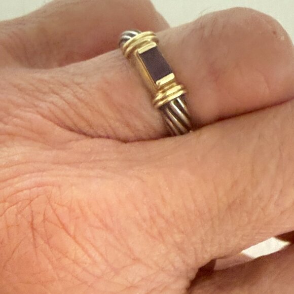 David Yurman Amethyst 14 Karat Gold Sterling Silver Cable Stack Ring 6.5 - Picture 5 of 7